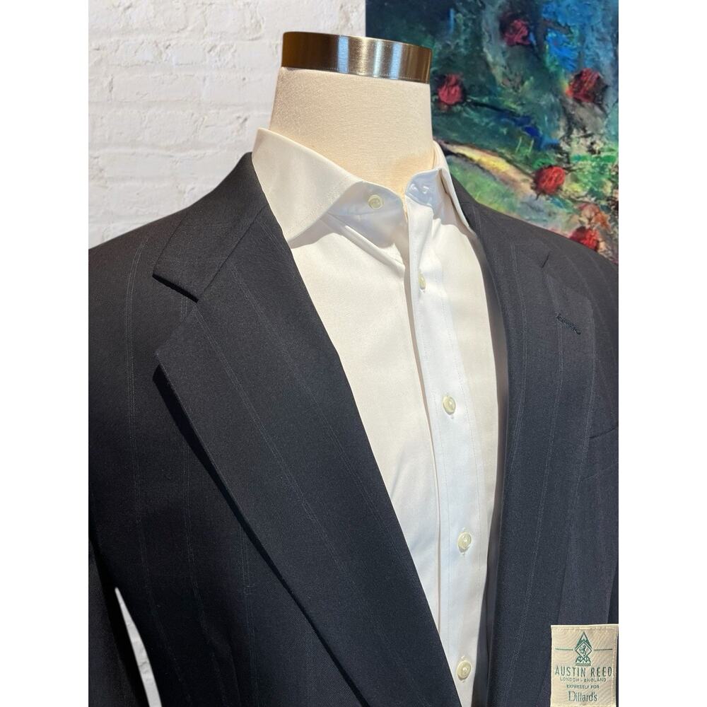 Vintage Austin Reed Suit 44L 38x29.5 Navy Blue Royal Banker's Stripe Virgin Wool - Picture 4 of 16